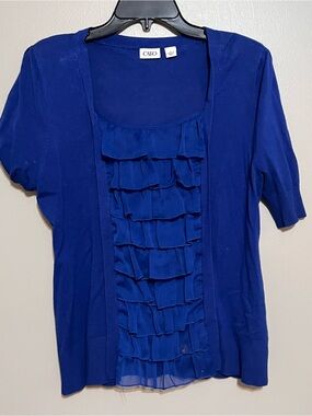 Cato Sapphire Blue Ruffle Front Short Sleeve Blouse